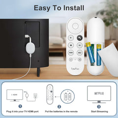 LOUTOC mando en uso frente a televisor con Google TV, control inmediato