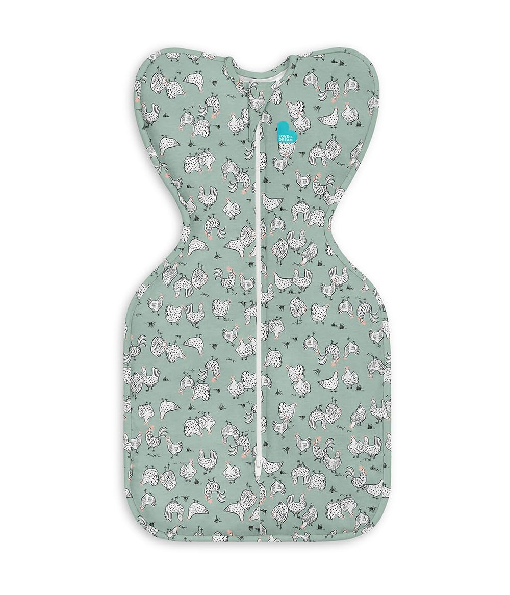 Love to Dream vista frontal del saco Swaddle Up en color olive, ajuste seguro