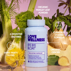 Love Wellness capsules lined on hand for accurate size and dosing