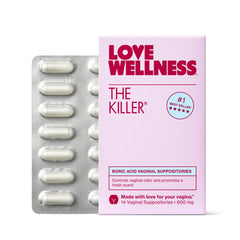 Love Wellness frente del empaque mostrando 14 supositorios y descripción clara