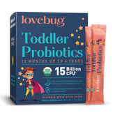 LOVEBUG front packaging showing organic toddler probiotic benefits