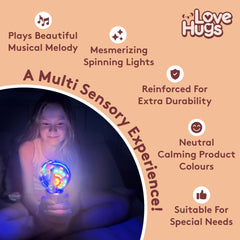 LoveHugs primer plano de LEDs giratorios mostrando colores atractivos