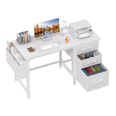 Lufeiya vista frontal del escritorio blanco con cajonera mostrando estilo y orden