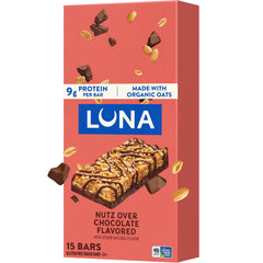 Luna Bar frontal paquete mostrando sabor y beneficios