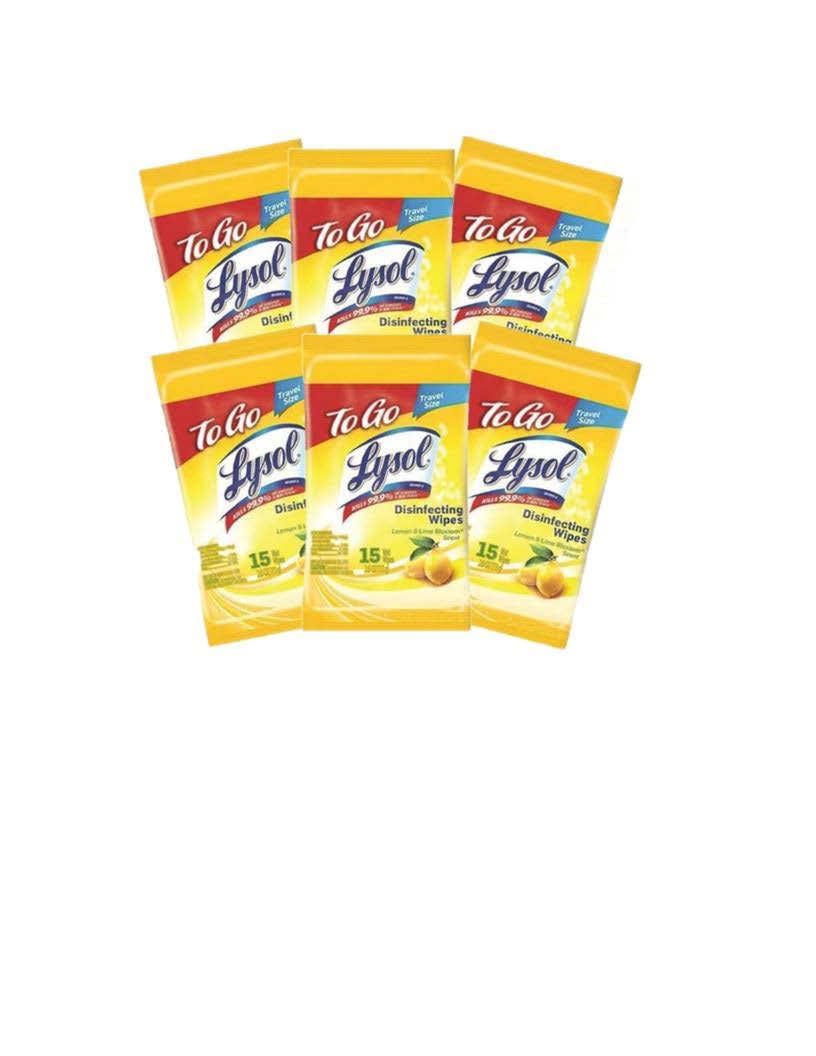 Lysol paquete frontal compacto con toallitas limón listo para llevar y limpiar superficies