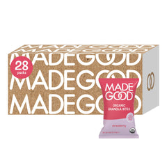 MadeGood empaque frontal con diseño de fresa y conveniencia lista para llevar