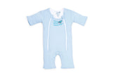 Magic Sleepsuit vista frontal azul mostrando ajuste cómodo y contención