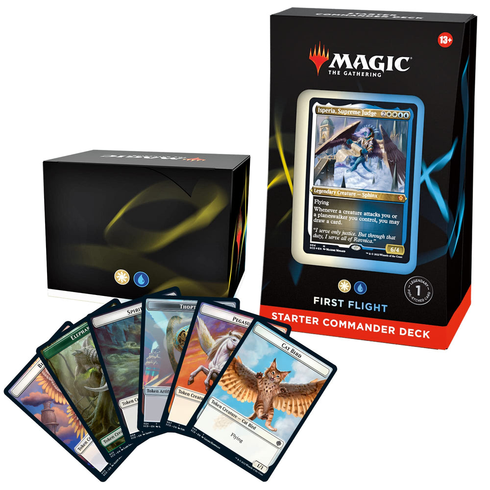 Magic: The Gathering vista frontal del mazo First Flight mostrando la caja y beneficios listos para jugar
