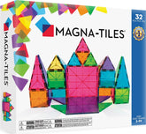 MAGNA-TILES vista frontal del set 32 piezas mostrando colores vibrantes y formas