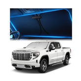 Magnelex parasol frontal instalado en GMC Sierra protege interior del calor