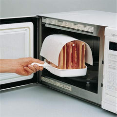MAKIN BACON bandeja en uso dentro del microondas cocción rápida
