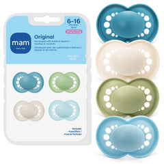 MAM chupete pack frontal mostrando cuatro unidades y colores, comodidad inmediata