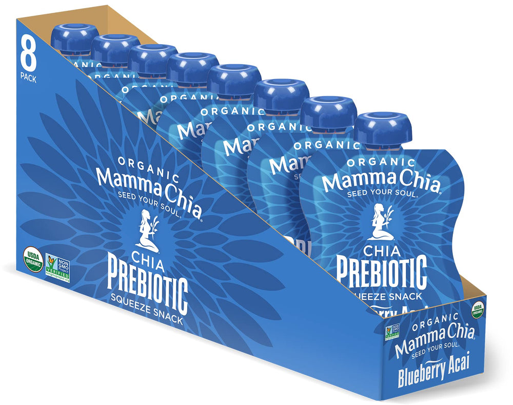 Mamma Chia frente del packaging mostrando porciones y beneficios portátiles