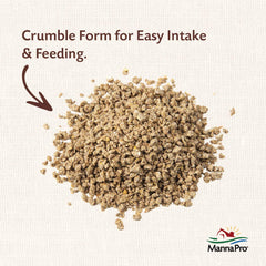 Manna Pro textura crumble cercana, fácil ingestión para aves