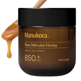 Manukora frasco frontal 250g mostrando etiqueta y pureza