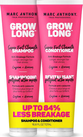 Marc Anthony pack frontal Grow Long mostrando envases y beneficio fortaleza
