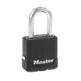 Master Lock candado frontal mostrando cuerpo resistente y seguridad