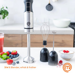 MasterChef primer plano cuchillas de acero inoxidable para resultados homogéneos