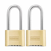 Master Lock frontal del embalaje mostrando dos candados y beneficio de protección inmediata