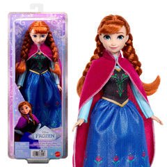 Mattel Anna vista frontal con vestido brillante y pose sonriente, ideal para jugar
