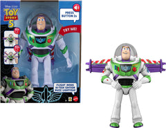 Mattel Buzz Lightyear vista frontal con caja, mostrando diseño y tamaño