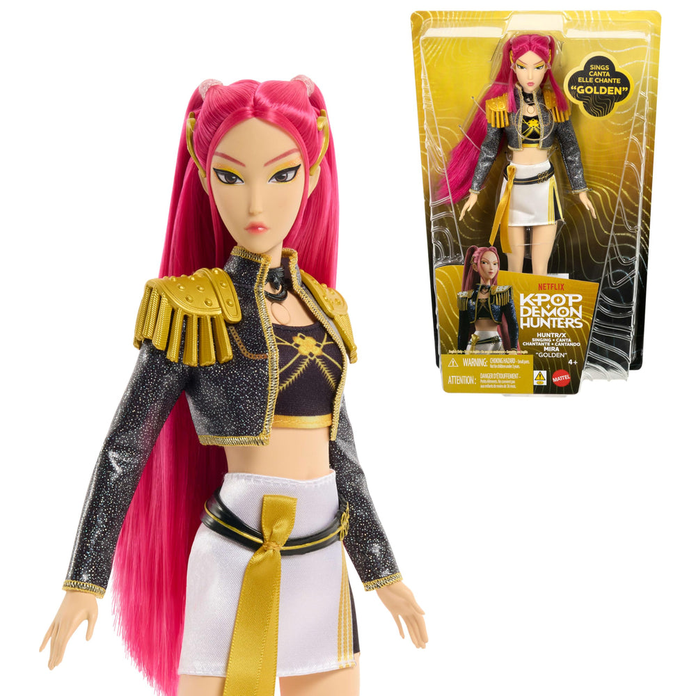 Mattel Games mira golden vista frontal con atuendo de escenario y canción
