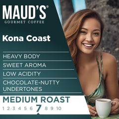 Maud's café molido textura y color marrón oscuro con aroma atractivo