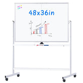 maxtek front view of rolling whiteboard showing full double-sided surface and frame benefit