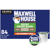Maxwell House vista frontal del envase mostrando marca y tipo decaf