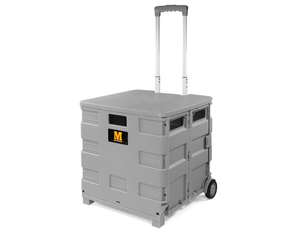 MaxWorks carrito frontal con tapa mostrando almacenamiento seguro y movilidad