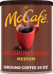 McCafé lata frontal de 24 oz mostrando marca y diseño, conserva frescura