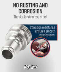 McKillans stainless steel connector detail showing corrosion-resistant finish