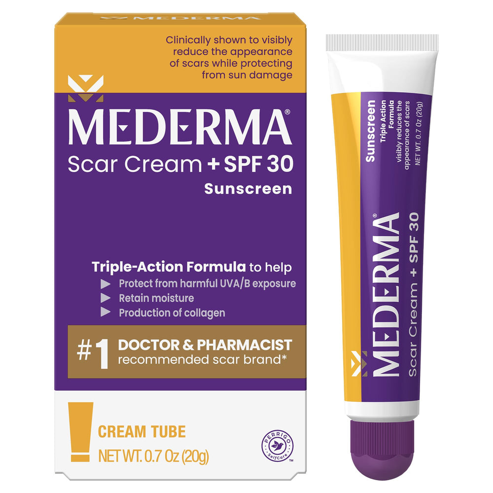 Mederma tubo frontal mostrando presentación y beneficio para cicatrices