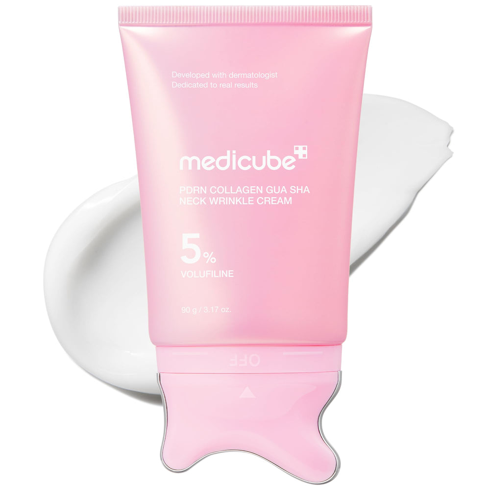medicube envase frontal con gua sha, facilita masaje reafirmante