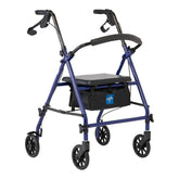 Medline rollator frente mostrando marco de acero y asiento, mejora estabilidad
