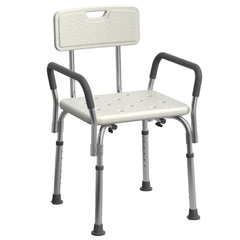 Medline vista frontal de la silla de ducha con respaldo y reposabrazos, mayor seguridad