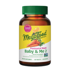 MegaFood botella frente mostrando presentación y beneficios postnatales