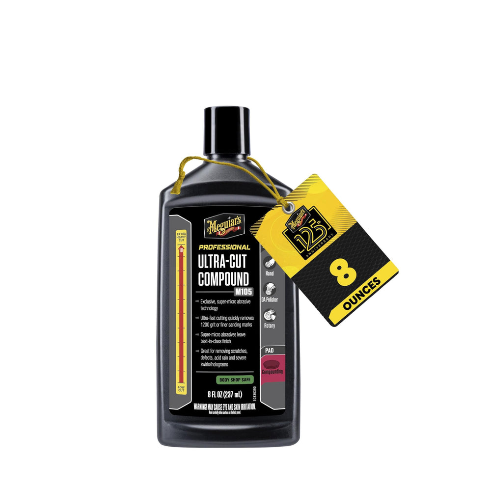 Meguiar's envase frontal M105 mostrando presentación profesional y confianza