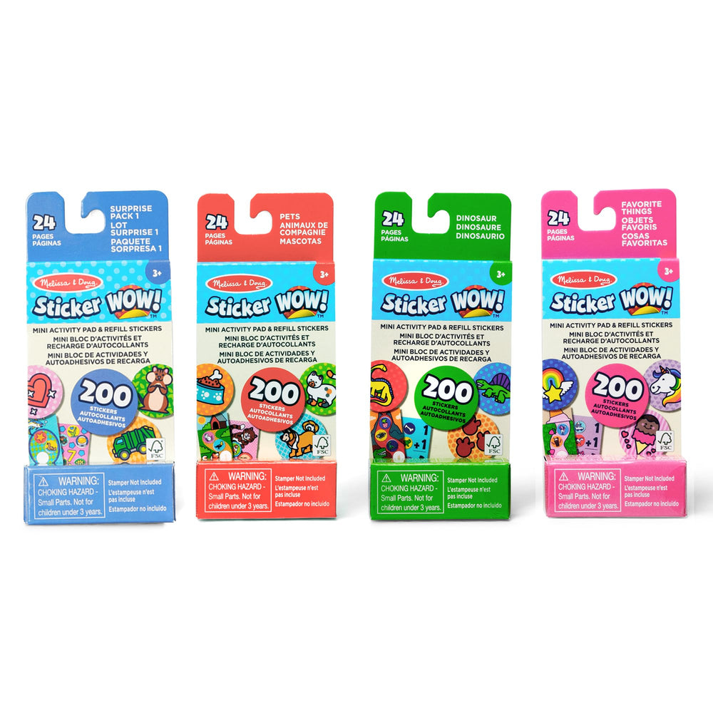 Melissa & Doug frontal del pack mostrando las cuatro temáticas y beneficio de variedad