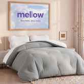 Mellow frente del edredón gris mostrando diseño elegante y confort