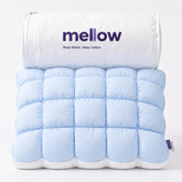 Mellow almohada frontal y empaque mostrando diseño y forma cómoda