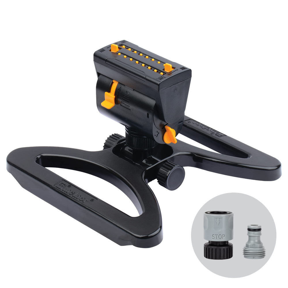 Melnor MiniMax Turbo frente mostrando diseño compacto y cobertura eficiente