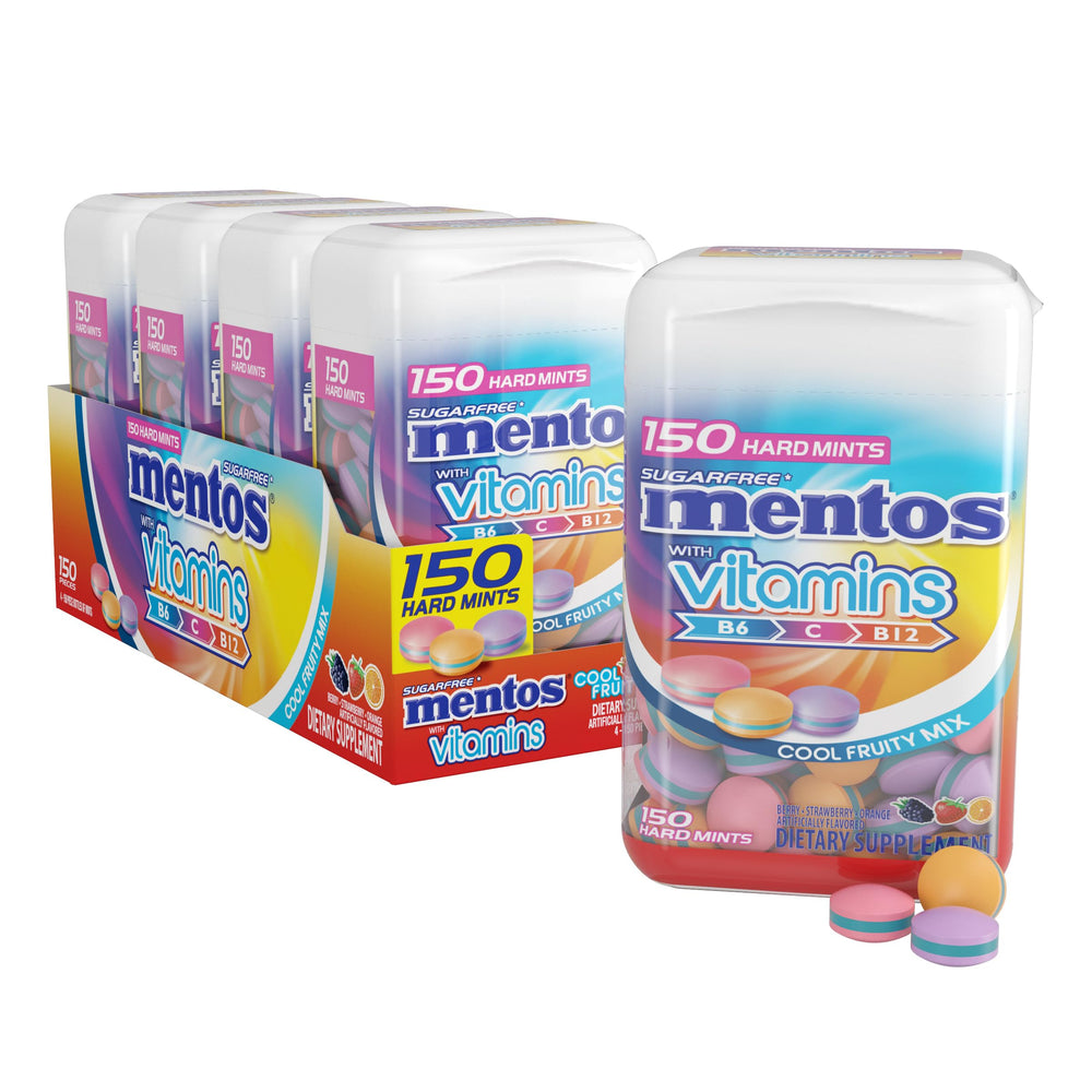 Mentos With Vitamins botella frontal mostrando etiqueta y conveniencia