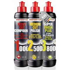 menzerna frente del kit con tres frascos mostrando marca y volumen para resultados profesionales
