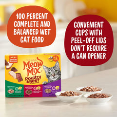 Meow Mix etiqueta con ingredientes y guía de alimentación clara