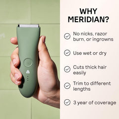 MERIDIAN hoja cerámica close-up mostrando corte preciso sin irritar