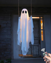 MERKYO front porch display ghost with lights drawing neighbor attention