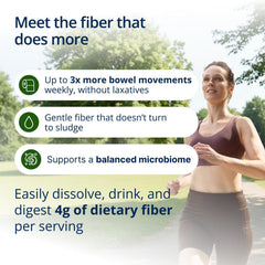 Metagenics UltraFlora Fiber polvo naranja mostrando textura fina y fácil disolución