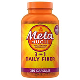 Metamucil envase frontal mostrando 340 cápsulas y conveniencia