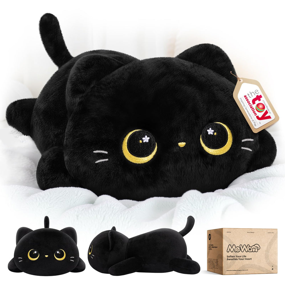 Mewaii gato negro vista frontal mostrando forma y acabado acogedor